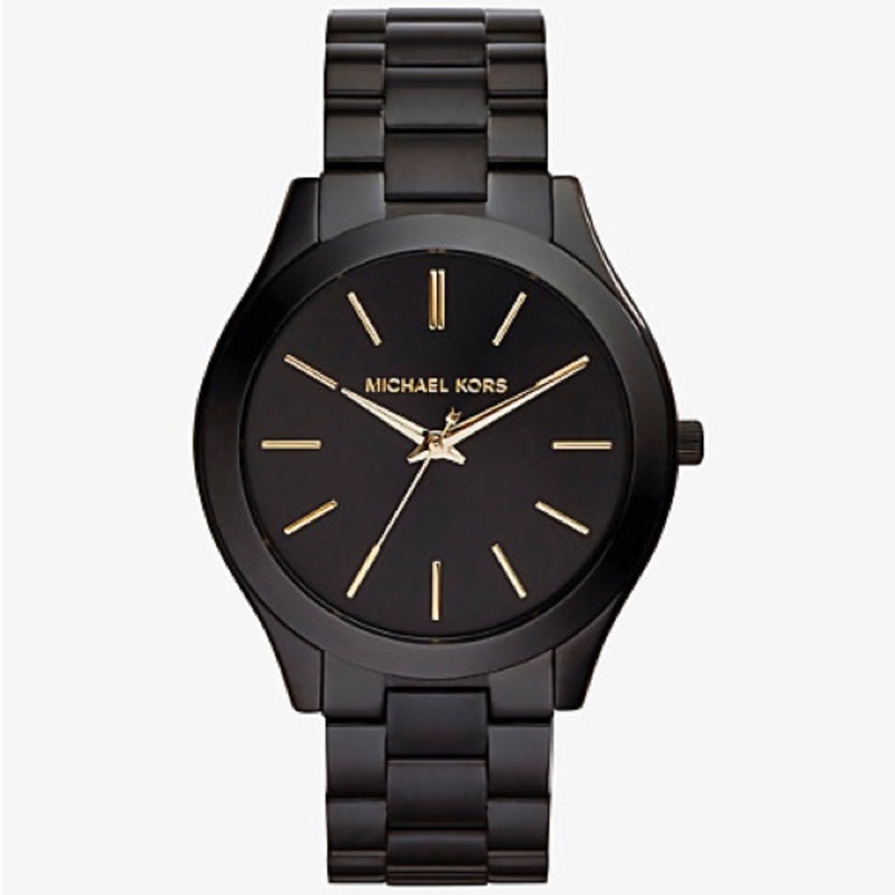 Michael Kors Unisex Slim Runway Black-Tone Stainless Steel Bracelet Watch 42mm